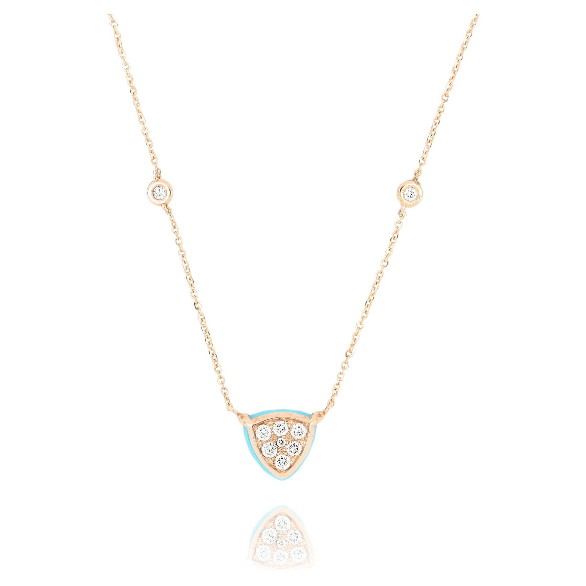 Les Petits Bonbons Necklace Triangle with Turquoise and Diamonds For Sale