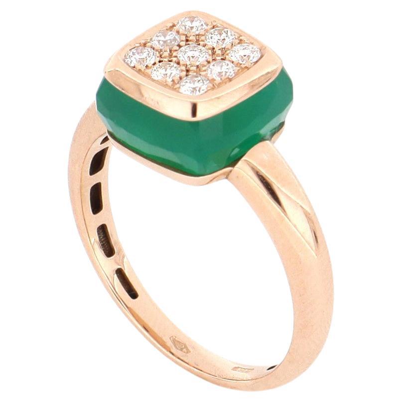 For Sale:  Les Petits Bonbons Ring Square with Green Onyx and Diamonds