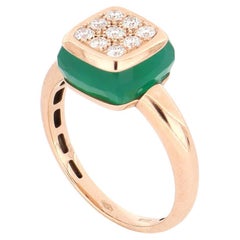 Les Petits Bonbons Ring Square with Green Onyx and Diamonds