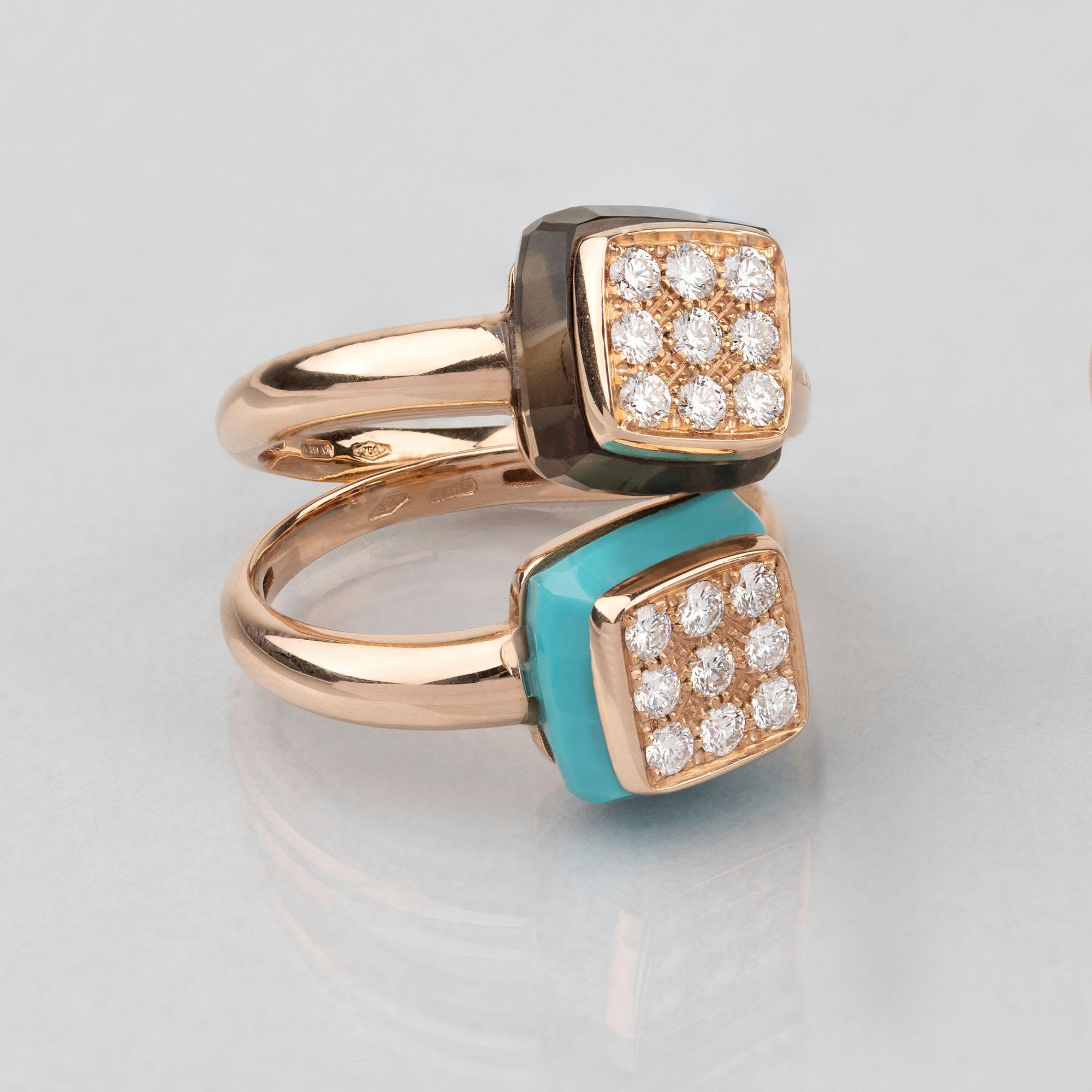 For Sale:  Les Petits Bonbons Ring Square with Smoky Quartz and Diamonds 3