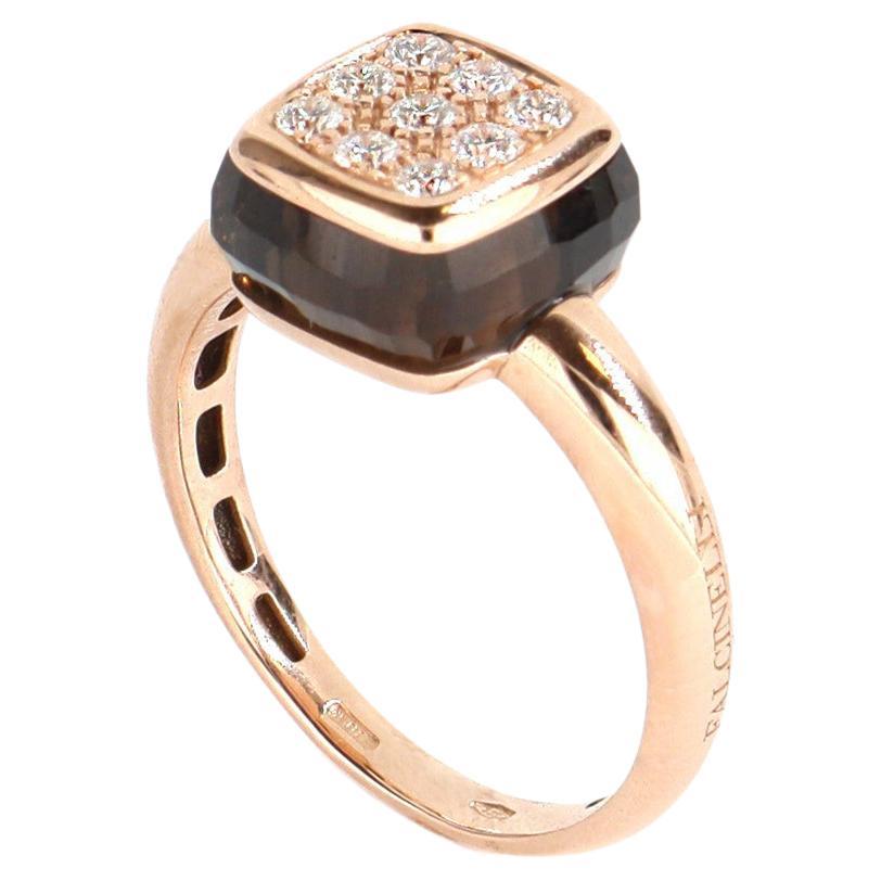 For Sale:  Les Petits Bonbons Ring Square with Smoky Quartz and Diamonds