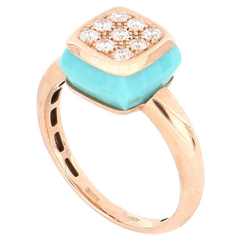 For Sale:  Les Petits Bonbons Ring Square with Turquoise and Diamonds
