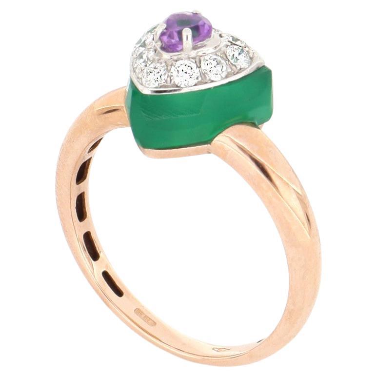 For Sale:  Les Petits Bonbons Ring Triangle with Amethyst, Green Onyx and Diamonds