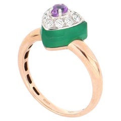 Les Petits Bonbons Ring Triangle with Amethyst, Green Onyx and Diamonds