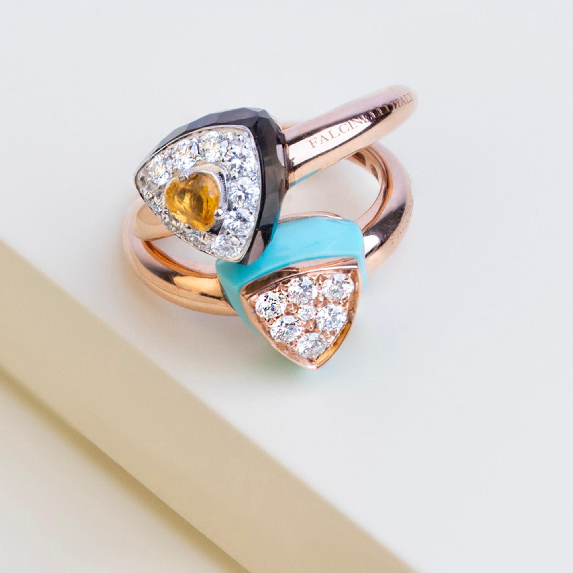 For Sale:  Les Petits Bonbons Ring Triangle with Citrine, Smoky Quartz and Diamonds 3