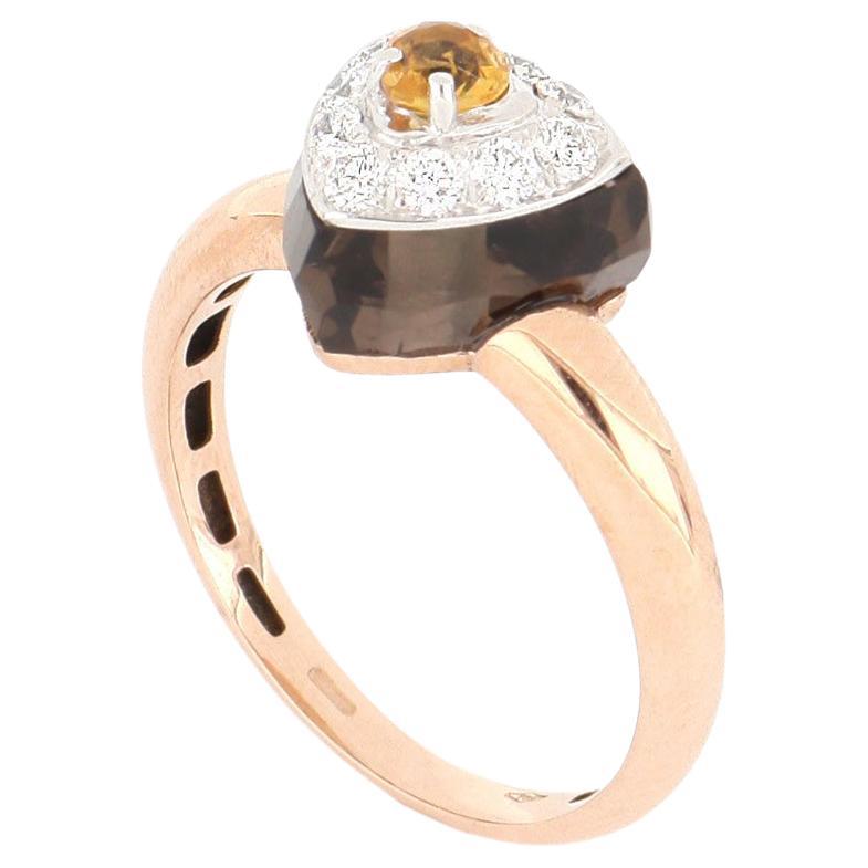 For Sale:  Les Petits Bonbons Ring Triangle with Citrine, Smoky Quartz and Diamonds