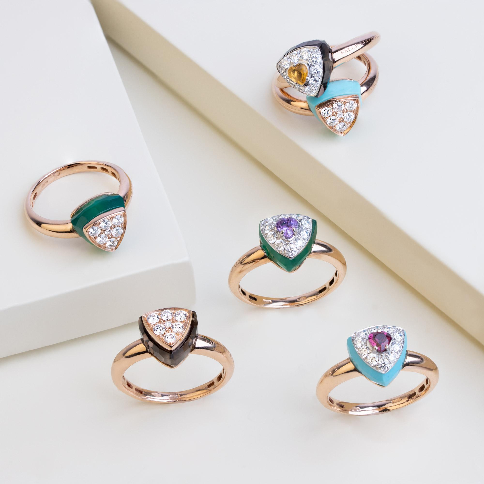For Sale:  Les Petits Bonbons Ring Triangle with Rhodolite, Turquoise and Diamonds 3