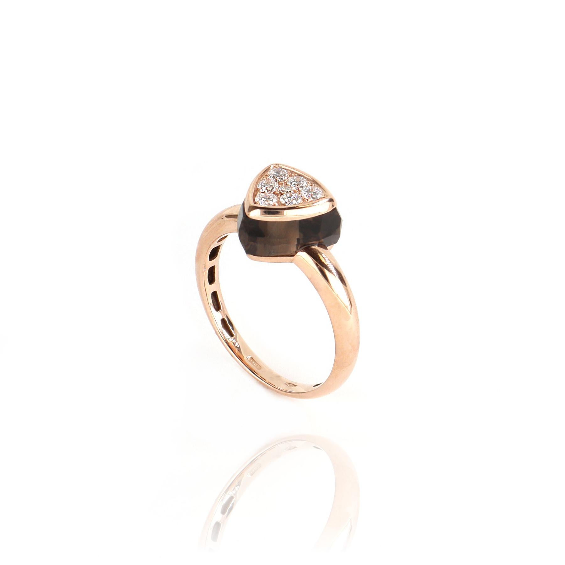 For Sale:  Les Petits Bonbons Ring Triangle with Smoky Quartz and Diamonds
