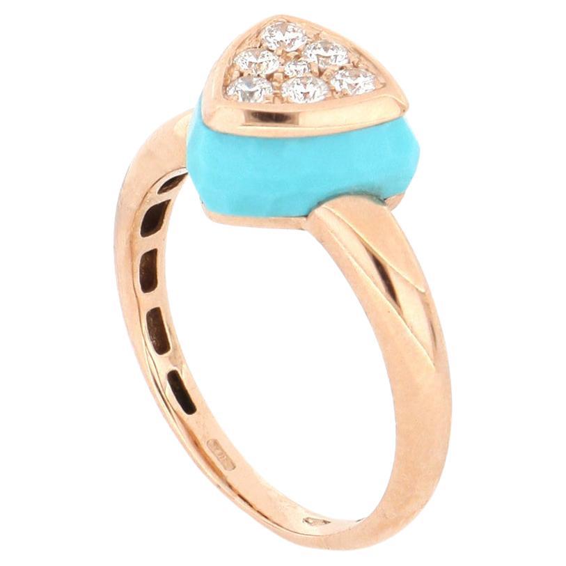 Les Petits Bonbons Ring Triangle with Turquoise and Diamonds