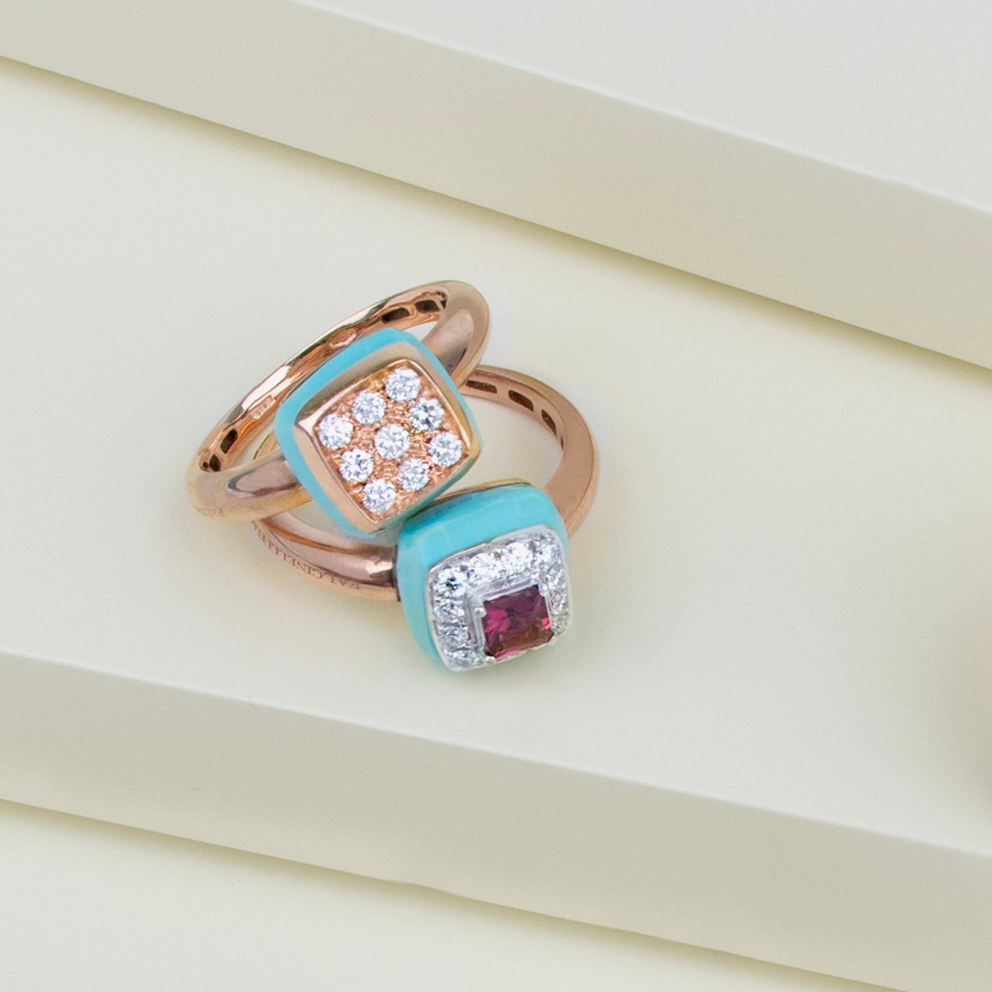 For Sale:  Les Petits Bonbons Square with Rhodolite, Turquoise and Diamonds 3