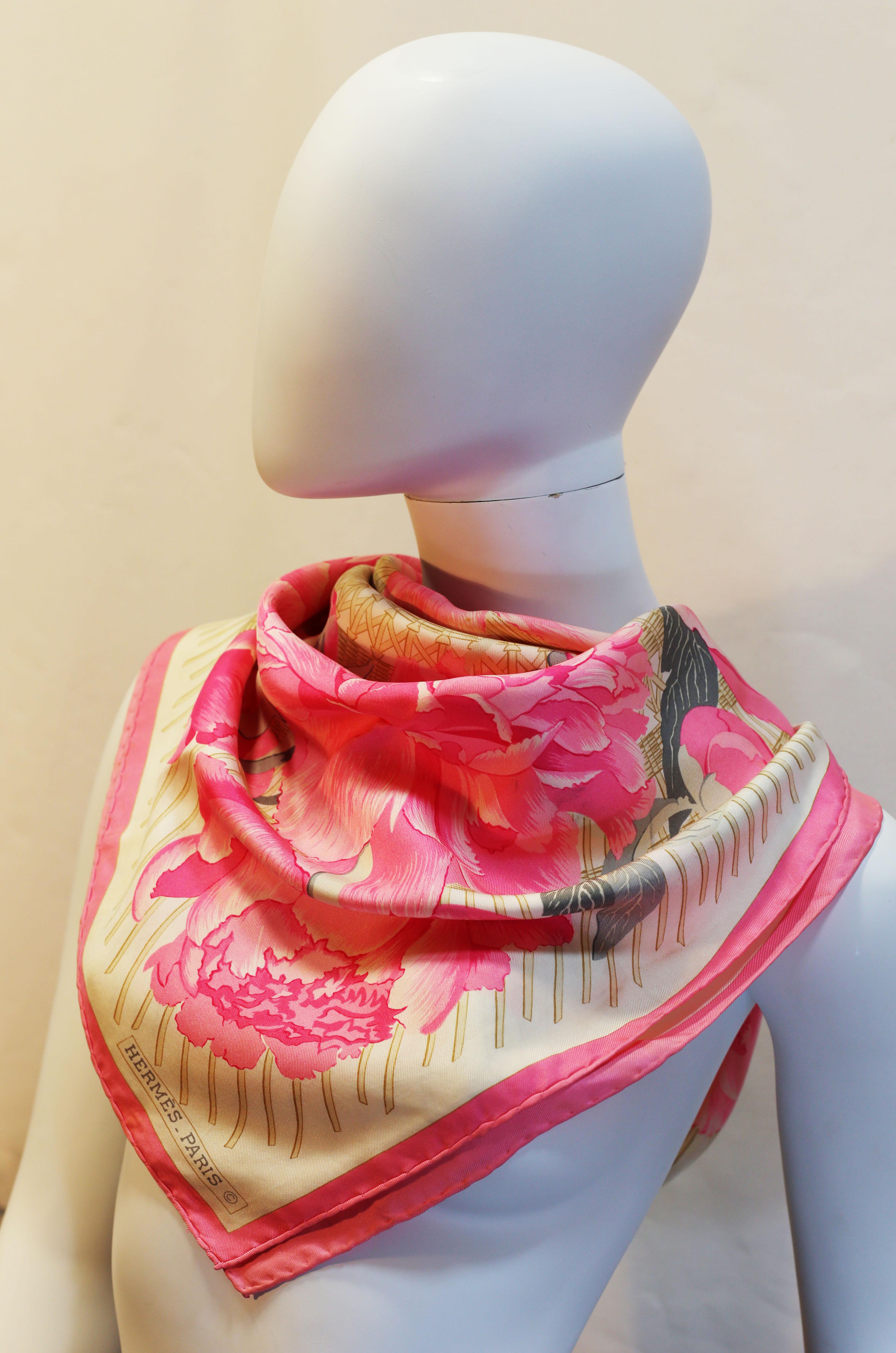 Les Pivoines Hermes silk scarf by Christiane Vauzelles 2