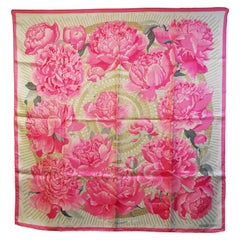 Vintage Les Pivoines Hermes silk scarf by Christiane Vauzelles