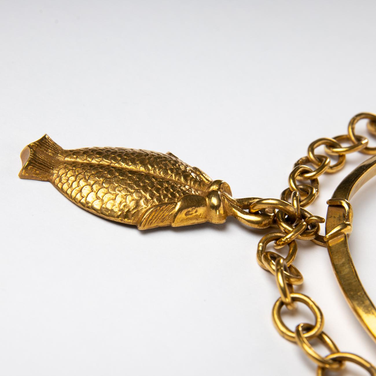 20th Century Les Poissons Jumeaux by Line Vautrin, Gilt Bronze Necklace