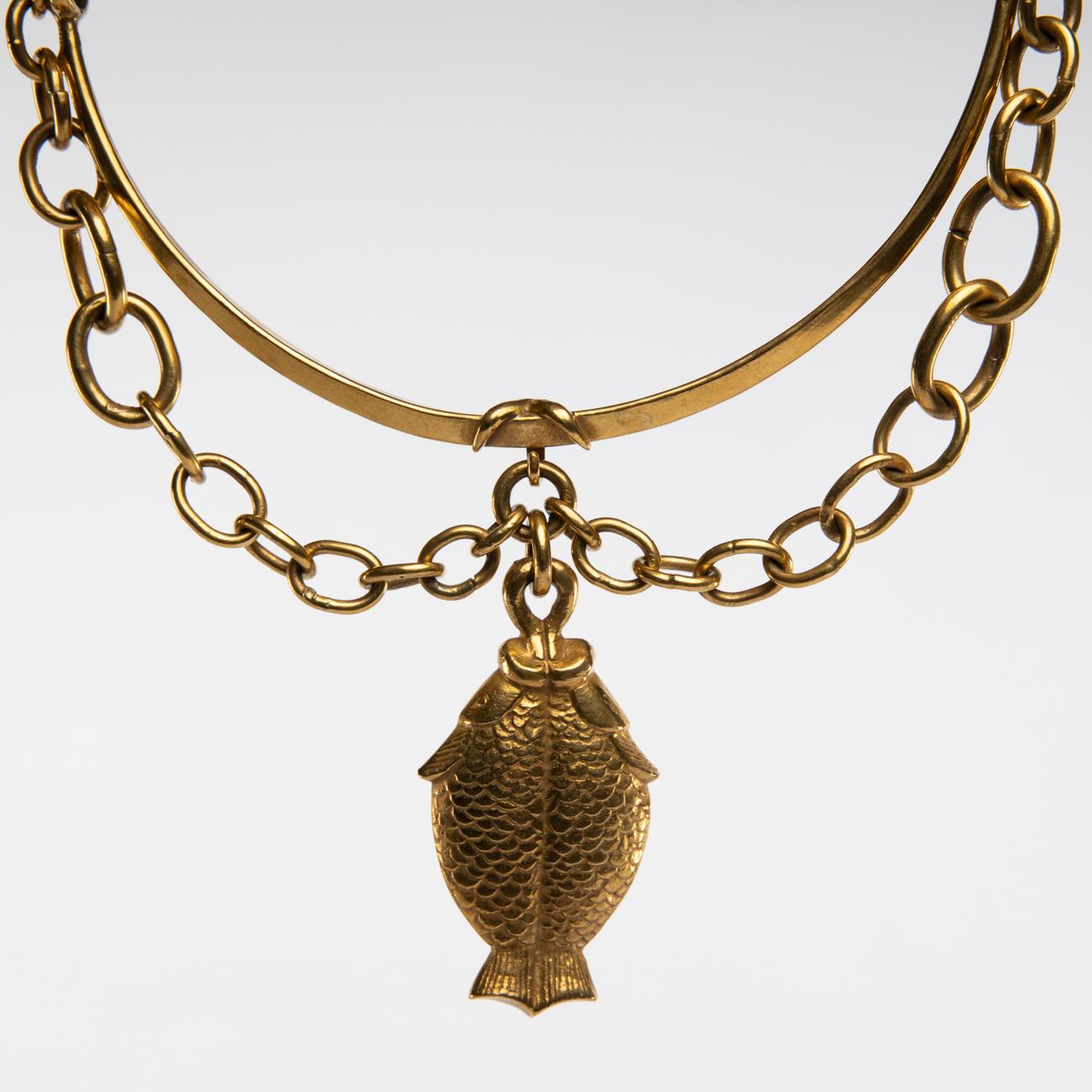 Les Poissons Jumeaux by Line Vautrin, Gilt Bronze Necklace 2