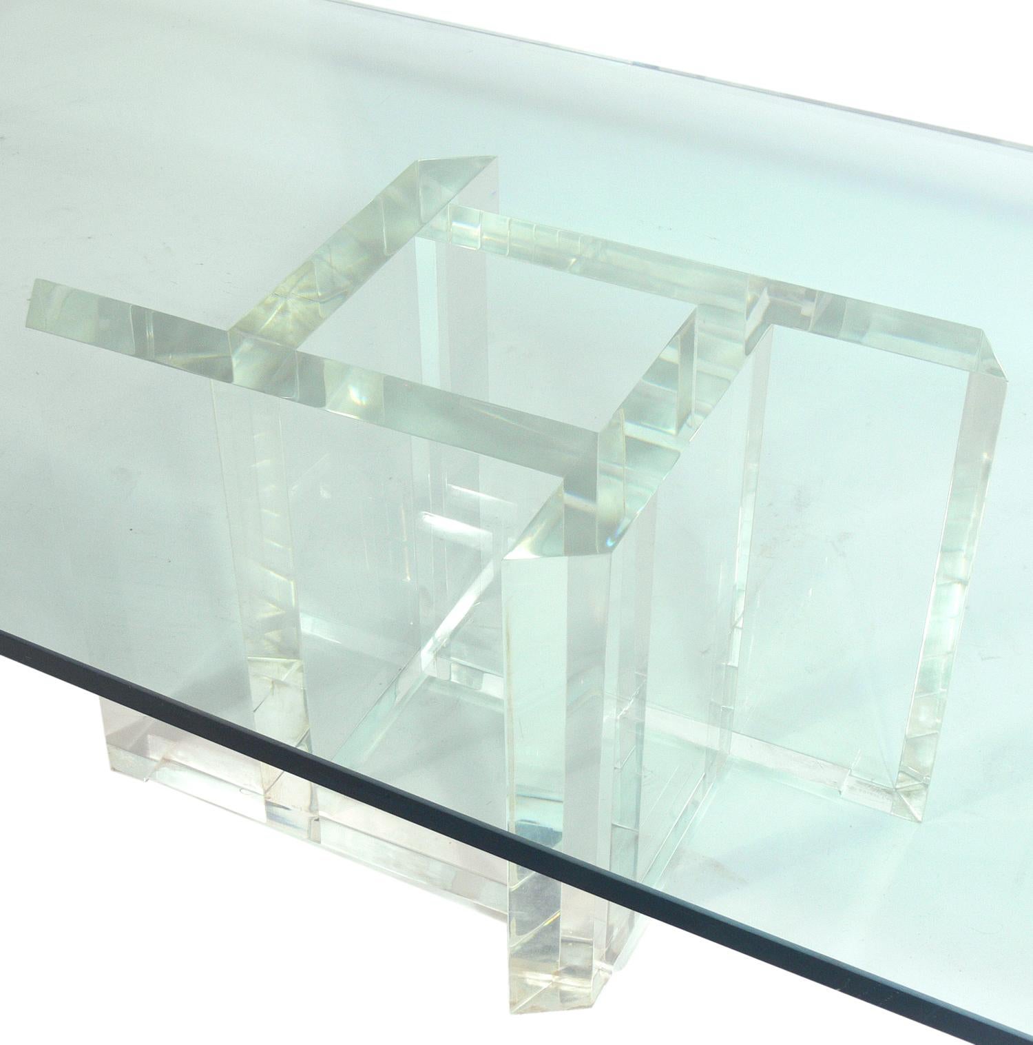 Mid-Century Modern Les Prismatiques Lucite and Glass Coffee Table For Sale