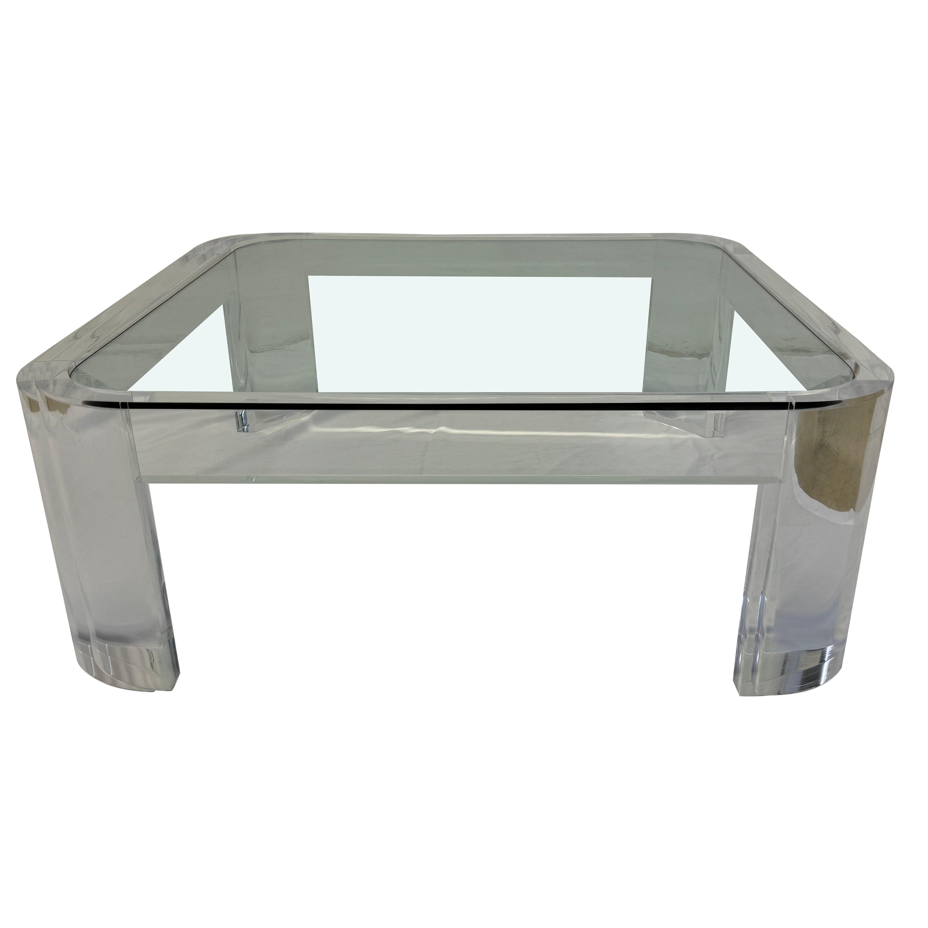 Les Prismatiques Lucite and Glass Top Square Coffee Table, 1970s