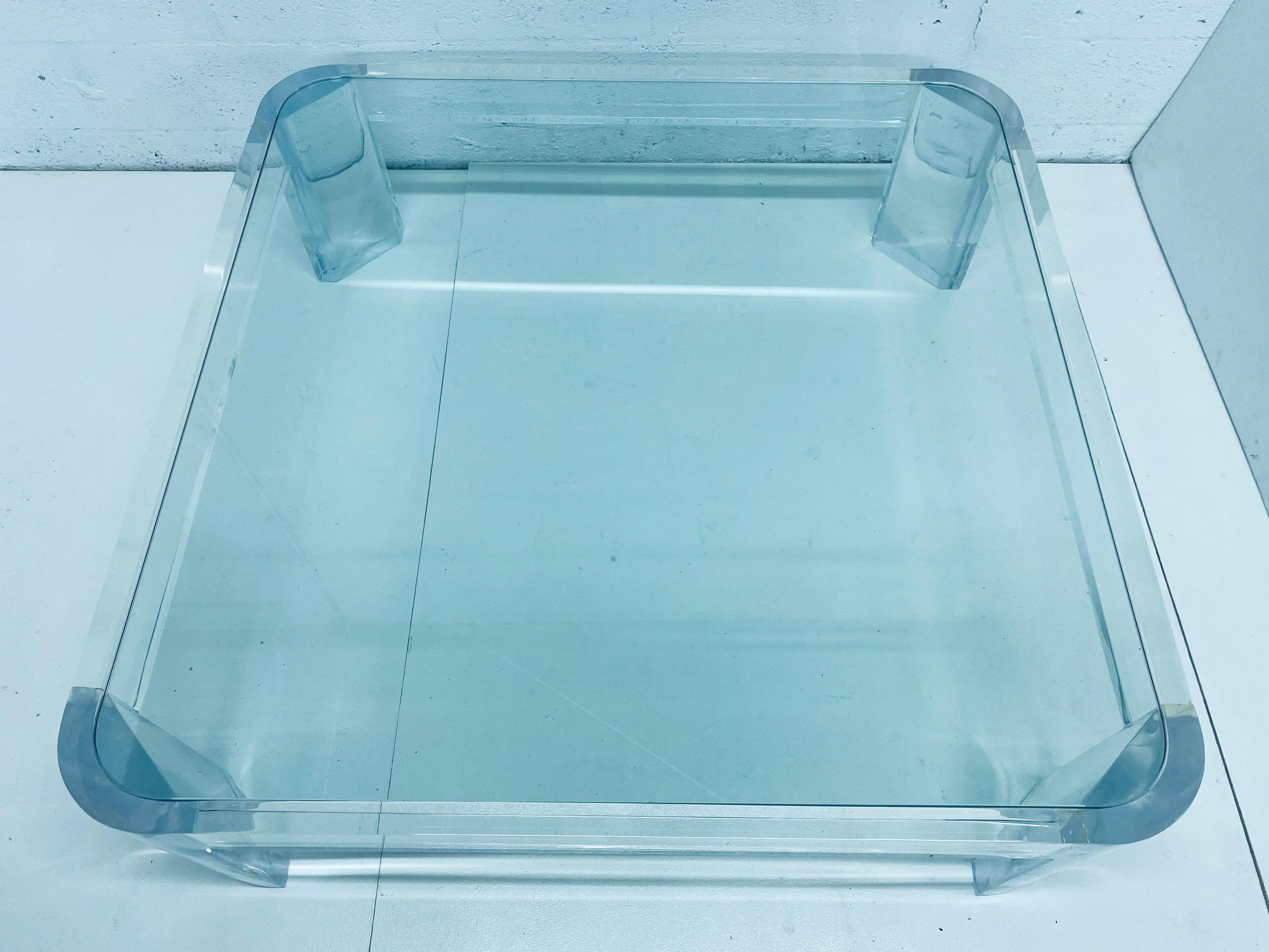 Les Prismatiques Midcentury Lucite and Glass Top Coffee or Cocktail Table, 1970s 4