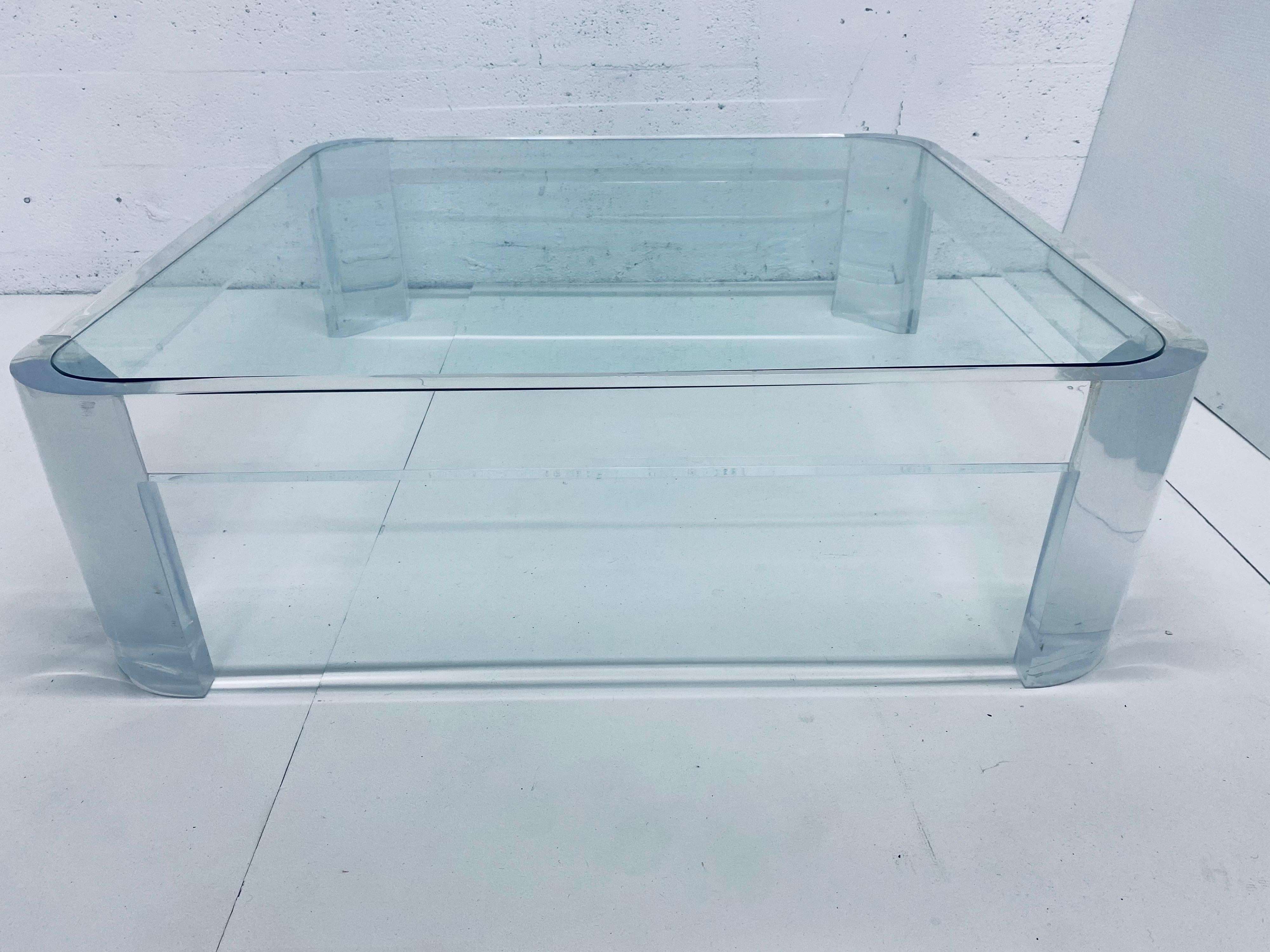 American Les Prismatiques Midcentury Lucite and Glass Top Coffee or Cocktail Table, 1970s