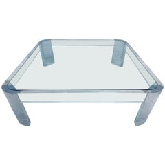 Les Prismatiques Midcentury Lucite and Glass Top Coffee or Cocktail Table, 1970s