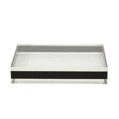 Les Prismatiques Rare Grande Boîte à Couvercle en Lucite Claire et Noire 1979