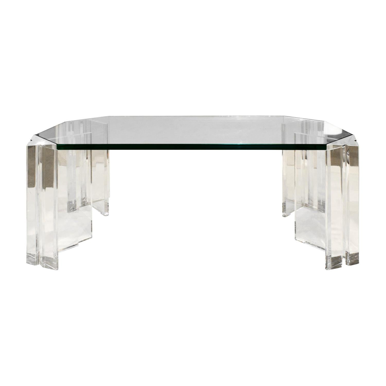 Les Prismatiques, Skulpturaler Couchtisch aus Lucite und Glas, 1970er Jahre, signiert im Angebot