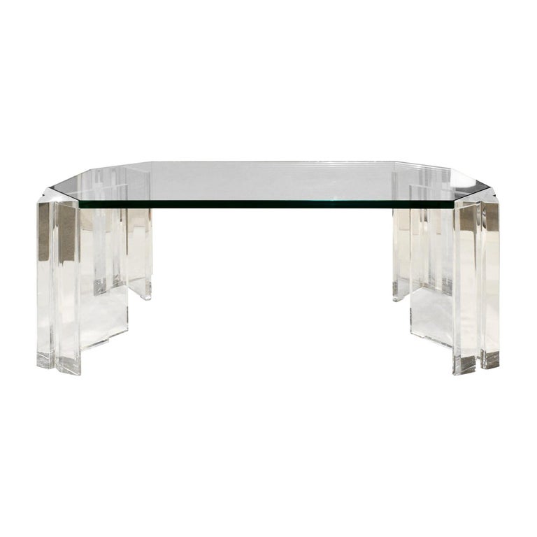 Les Prismatiques Sculptural Coffee Table in Lucite and Glass, 1970s 'Signed' For Sale