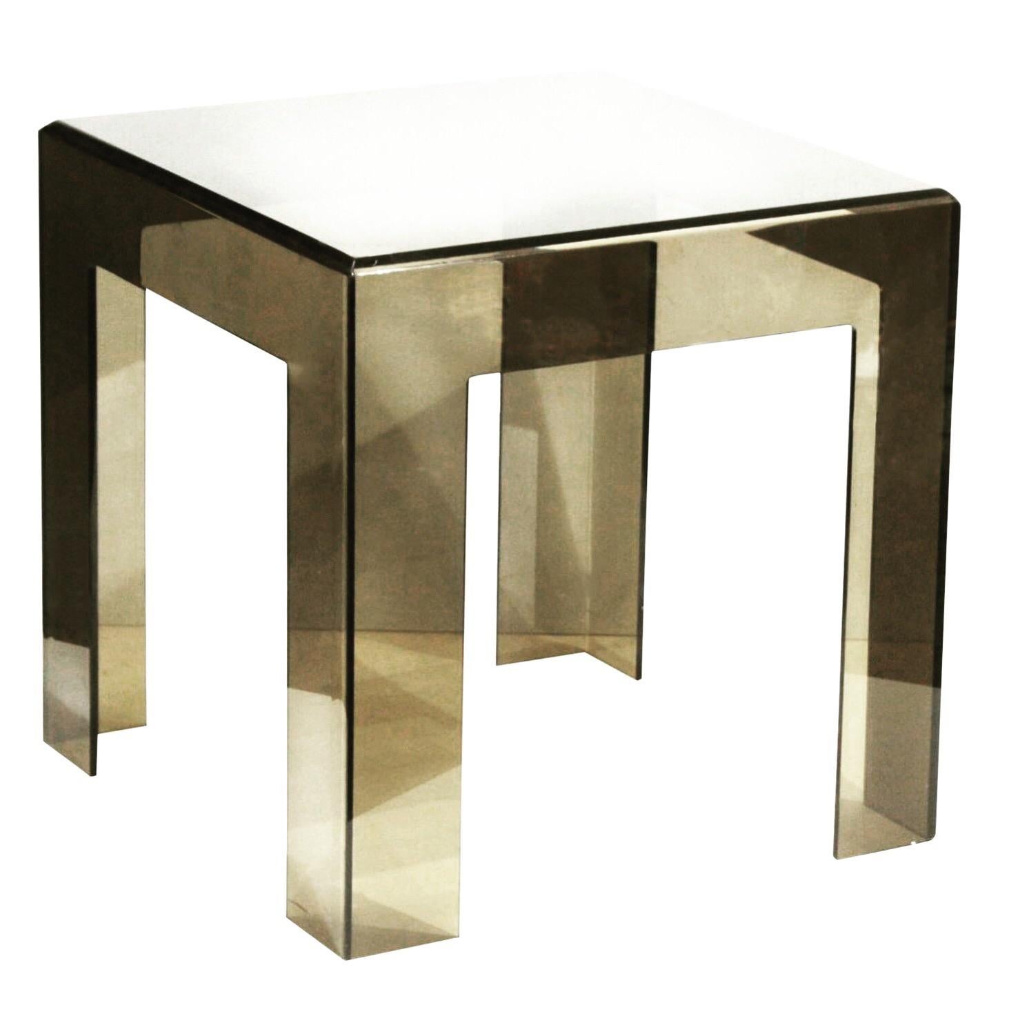 Les Prismatiques Smoke Lucite Side Table, Cube End Table