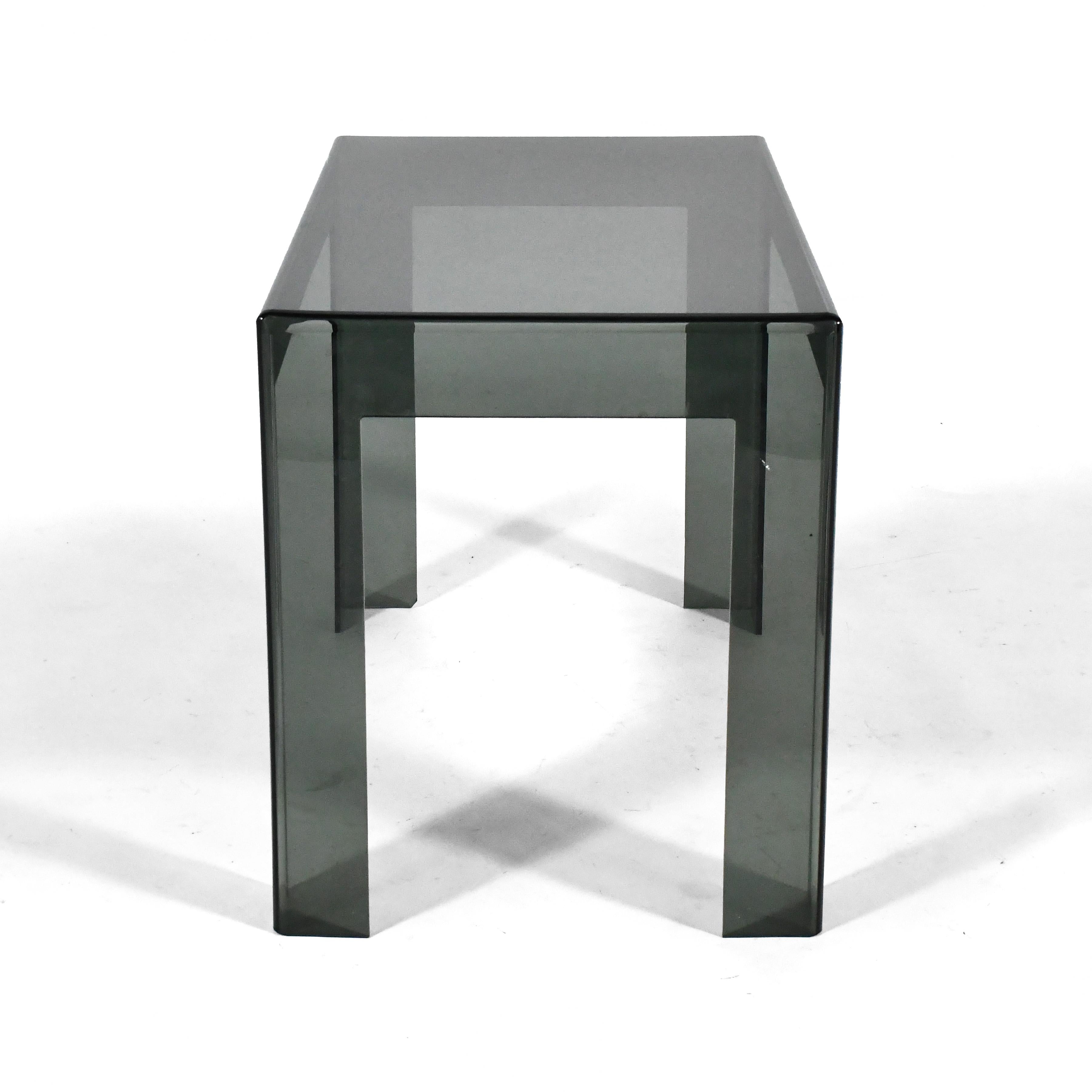 French Les Prismatiques Smoked Lucite Side \ End Table For Sale