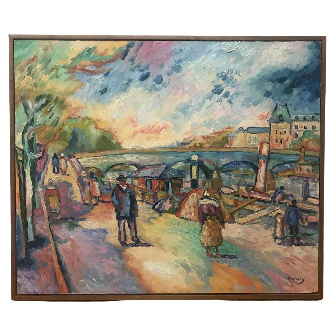 "Les Quais De Conti" Post Impressionist Oil on Canvas by Fauvist Pat. F.  Wilson