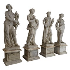 Les Quatre Saisons, the Four Seasons, Cast Stone Garden Statues on Pedestals