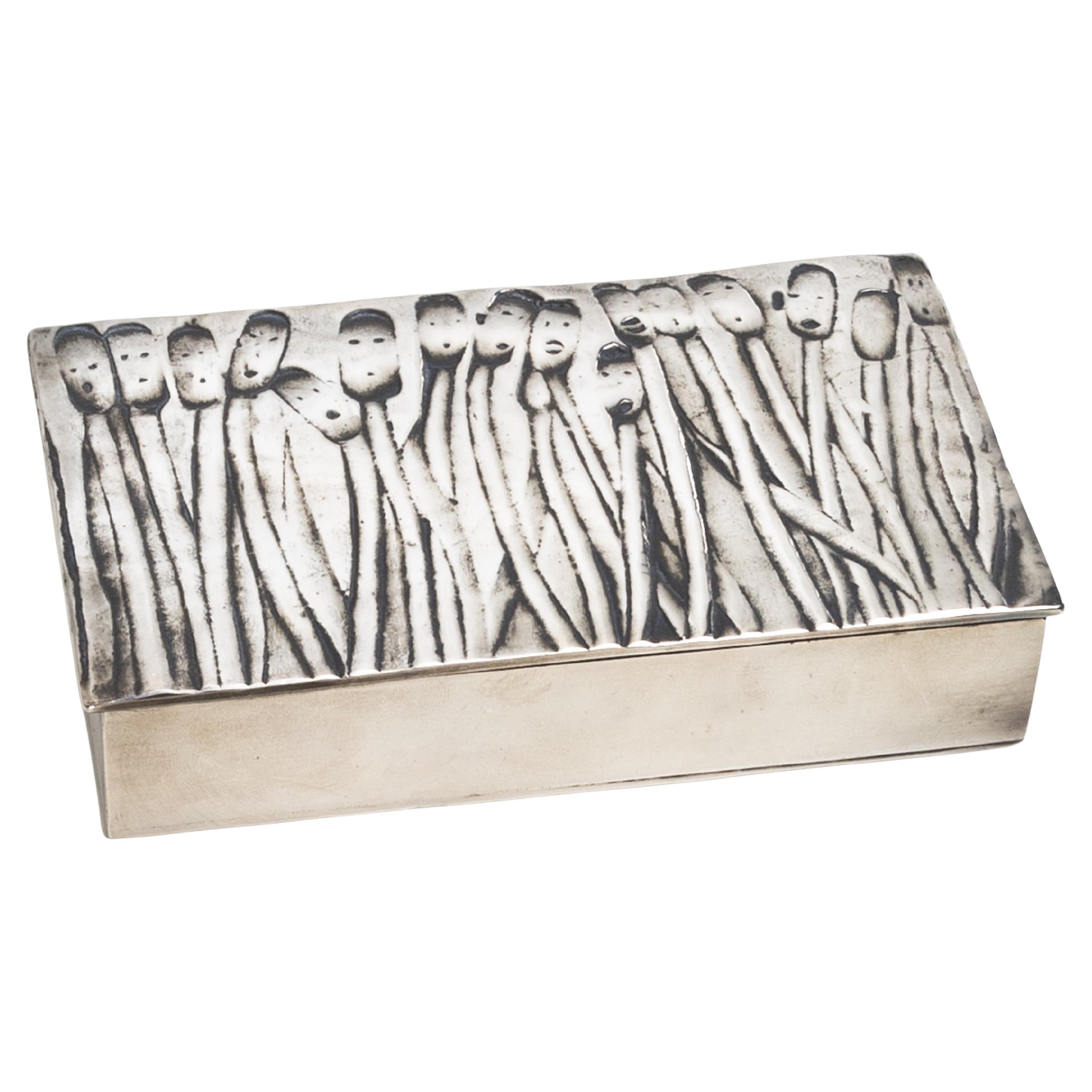 Les roseaux à visage humain by Line Vautrin, double-sided silvered bronze box For Sale