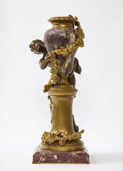 "Les Roses" French Gilt Bronze & Marble Figural Centerpiece By Mathurin Moreau