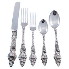 Vintage Les Six Fleurs by Reed and Barton Sterling Silver Flatware Set Dinner 63 pcs