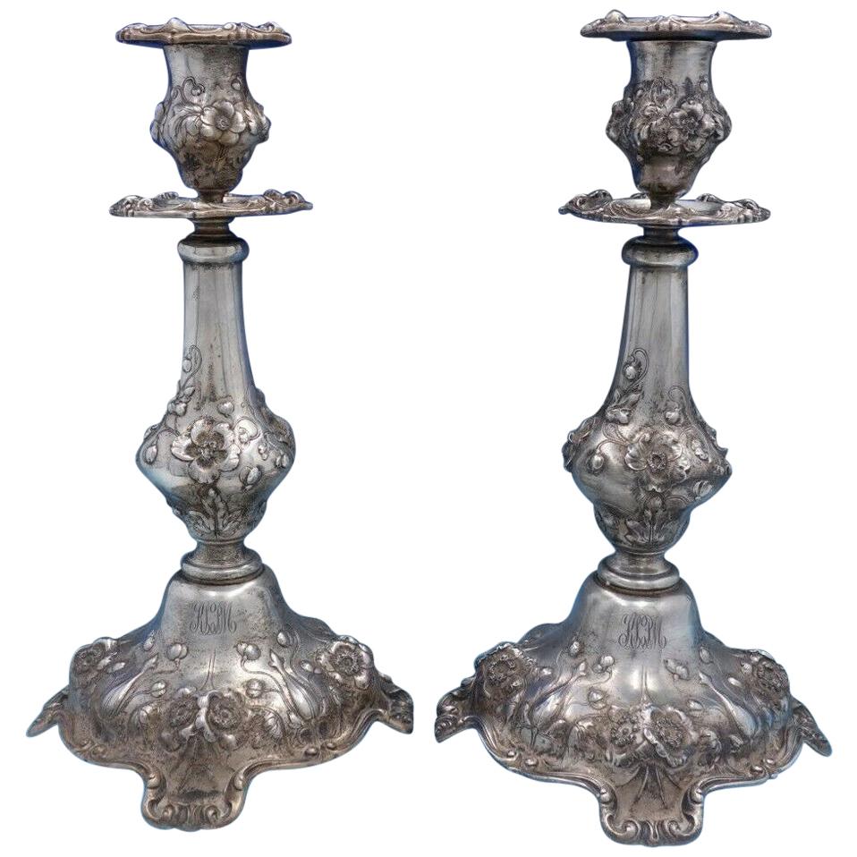 Les Six Fleurs by Reed & Barton Sterling Silver Pair of Candlesticks