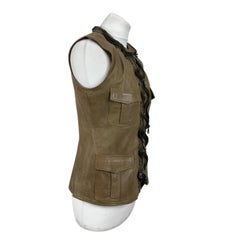 Les Soeurs Brown Leather Vest Multi Zip Sleeveless Jacket Size 42 IT