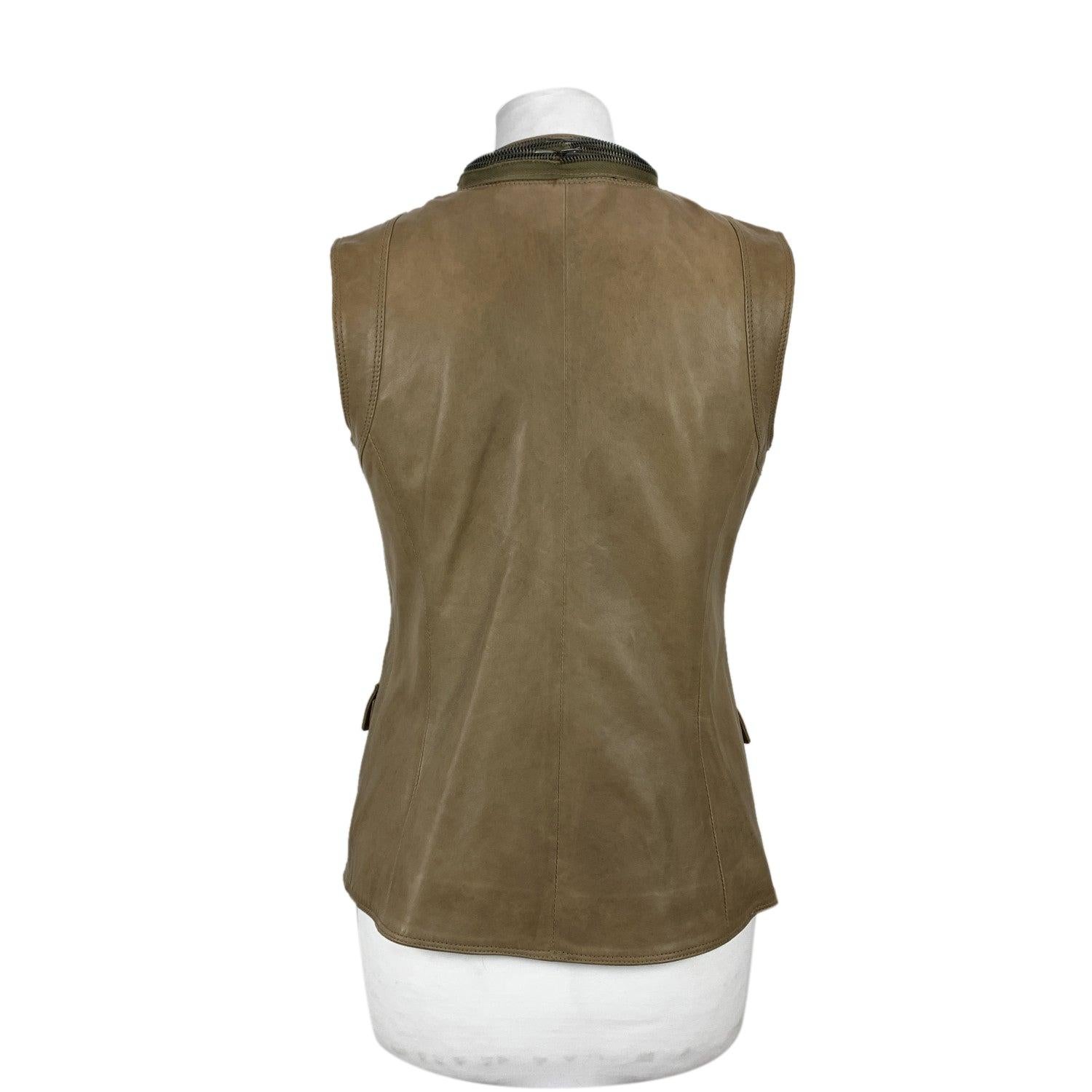 Les Soeurs Brown Leather Vest Multi Zip Sleeveless Jacket Size 42 IT In Good Condition In Rome, Rome