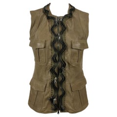 Les Soeurs Brown Leather Vest Multi Zip Sleeveless Jacket Size 42 IT