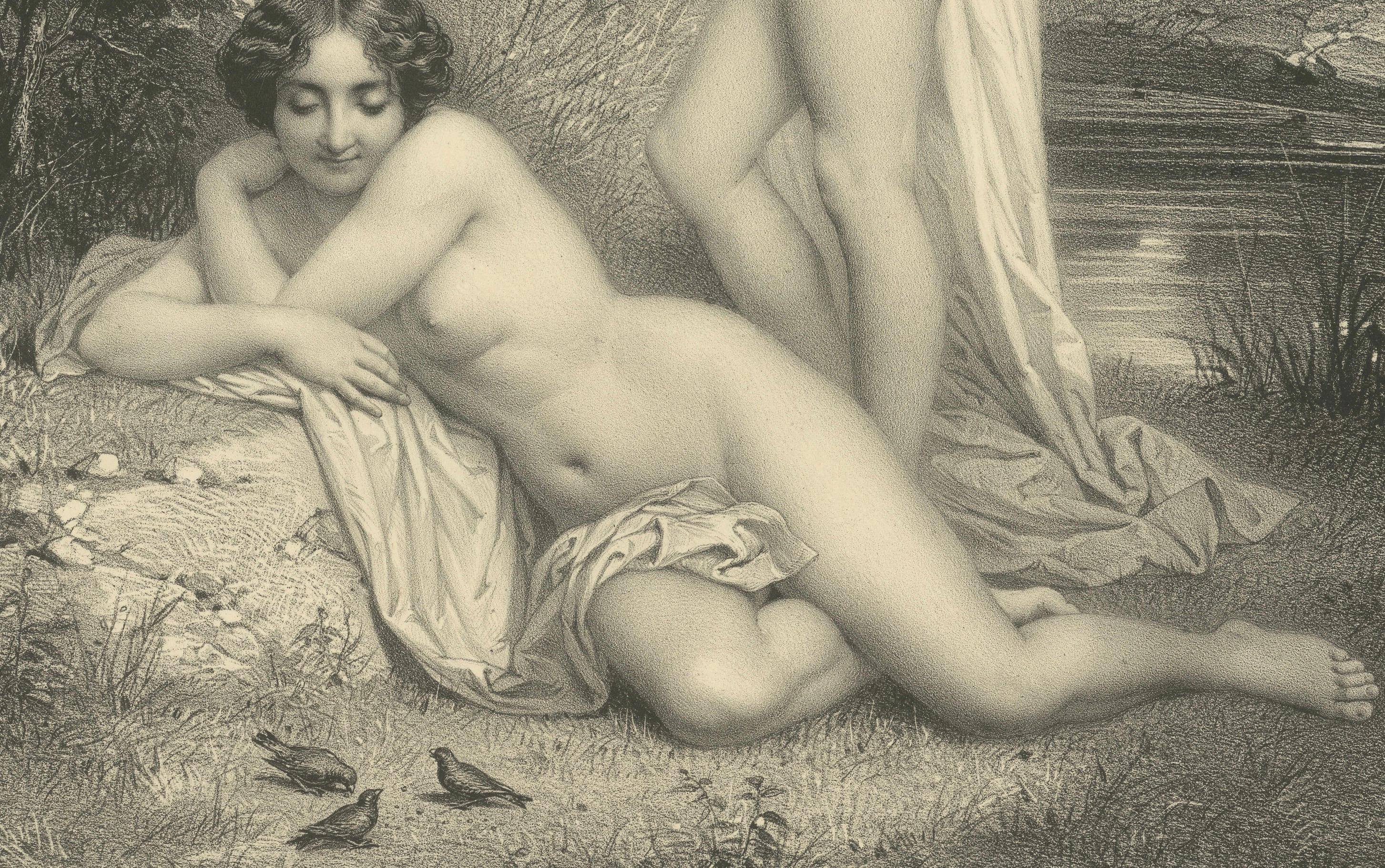 Les Sylphides - Litografía Desnudo Romántico, Étude de la Nature, París circa 1840

Esta litografía del siglo XIX titulada Les Sylphides (Las Sílfides) forma parte de una serie conocida como Étude de la Nature (Estudio de la Naturaleza), creada para