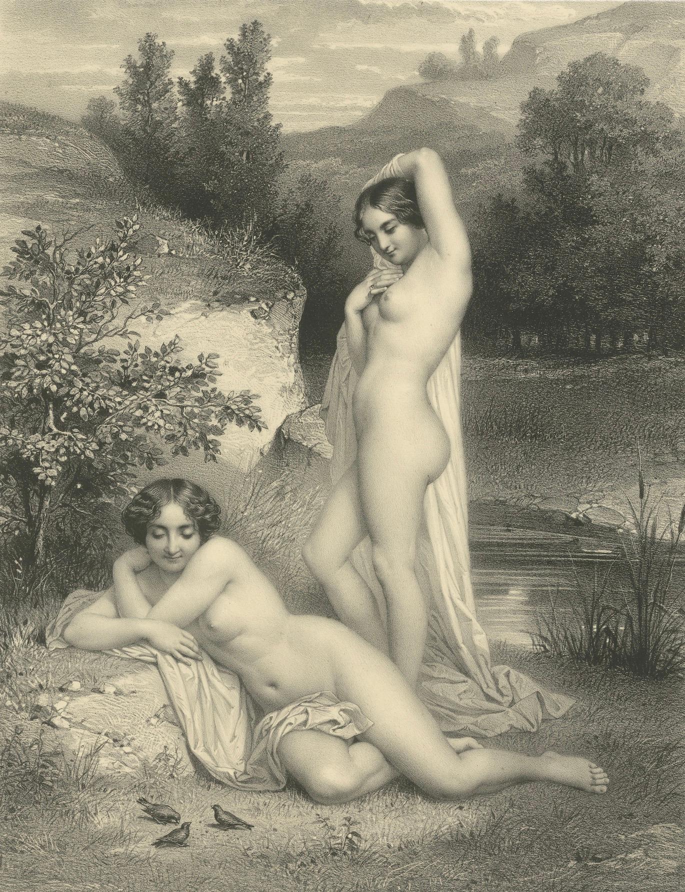 Les Sylphides - Litografía Desnudo Romántico, Étude de la Nature, París circa 1840 siglo XIX en venta