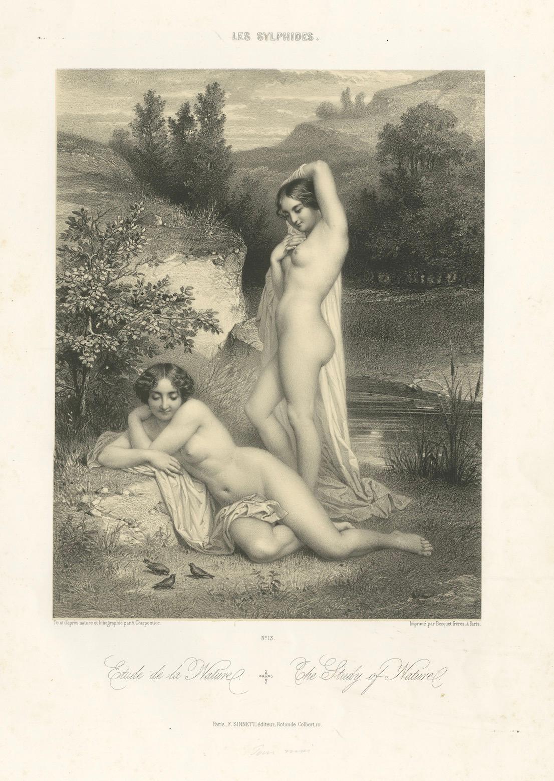 Les Sylphides - Litografía Desnudo Romántico, Étude de la Nature, París circa 1840 Papel en venta