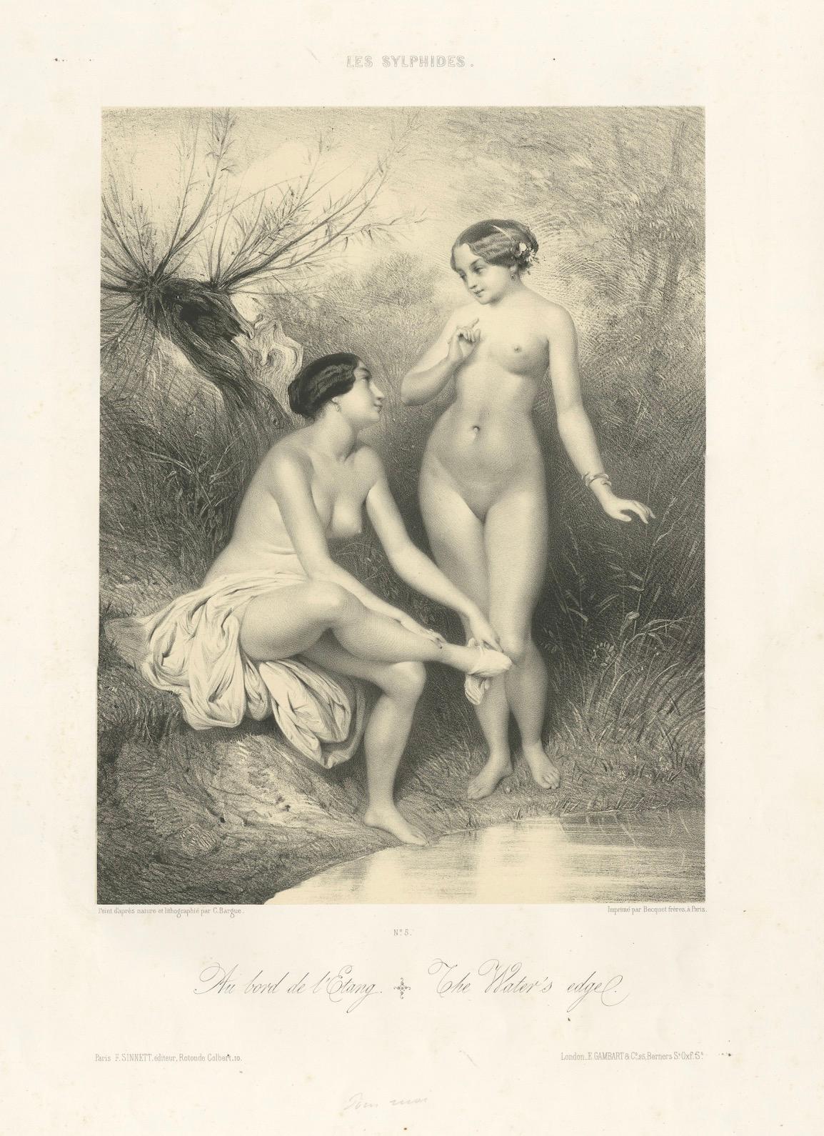 Les Sylphides - La orilla del agua, litografía de desnudo romántico, París circa 1840 en venta 2