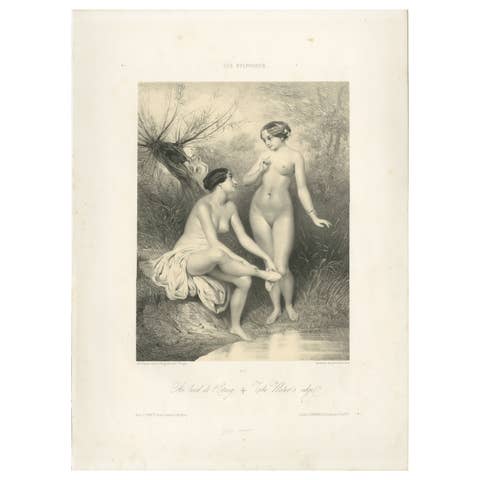 Les Sylphides – The Water's Edge, Romantic Nude Lithograph, Paris circa 1840