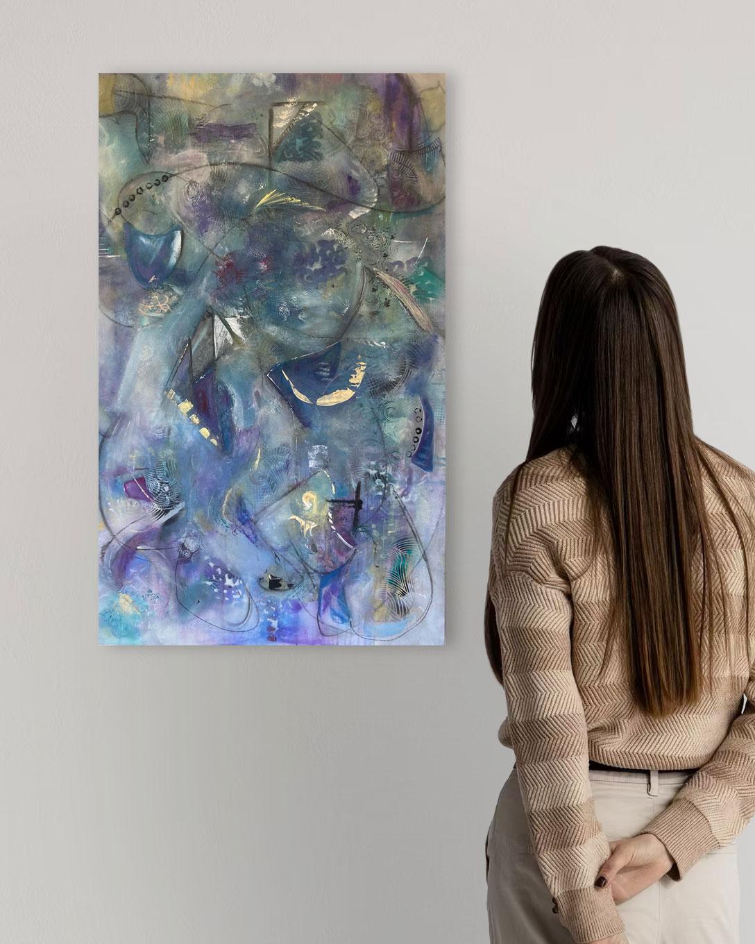 Carnaval  - Peinture abstraite bleue de Les Taylor en vente 2