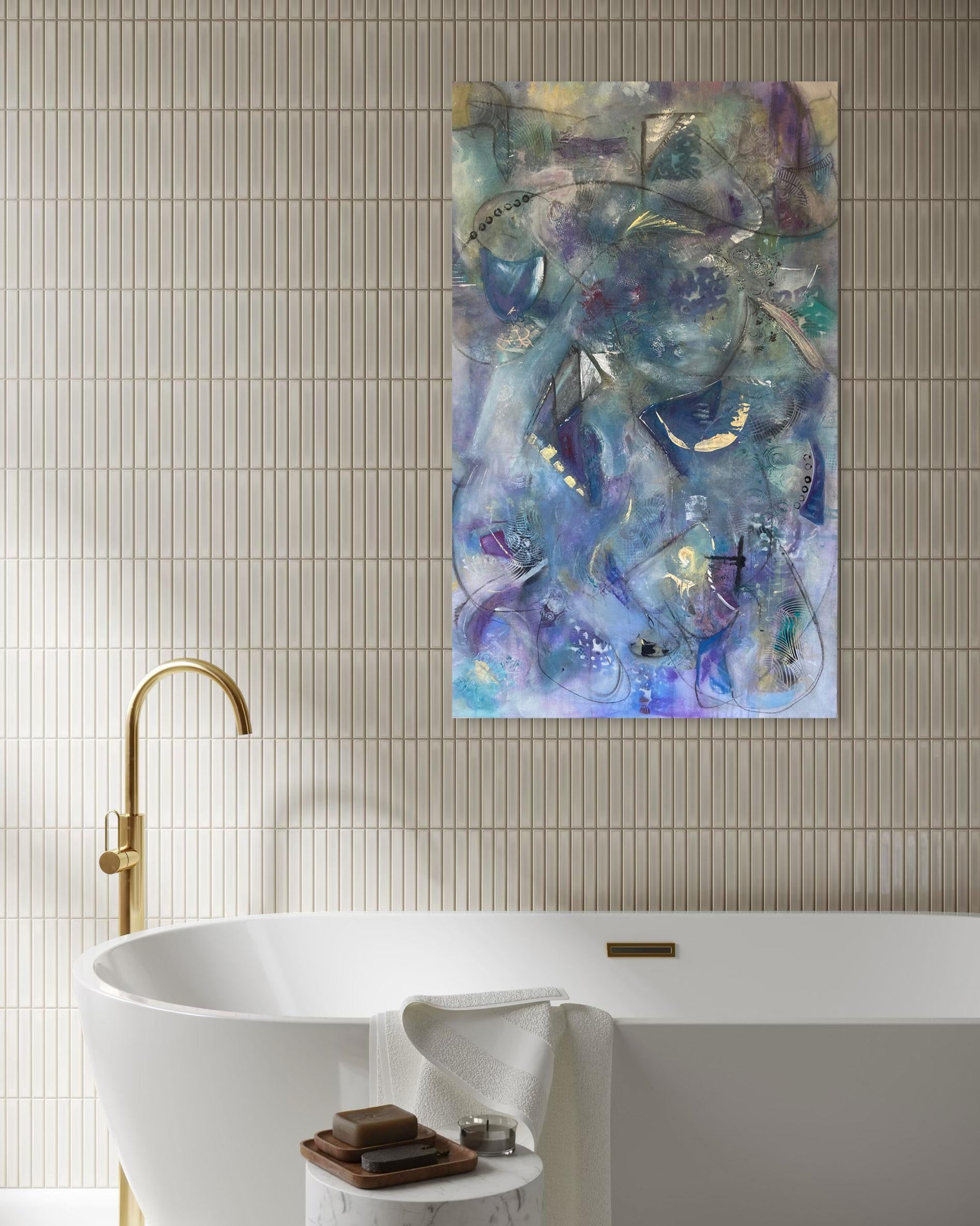 Carnaval  - Peinture abstraite bleue de Les Taylor en vente 3