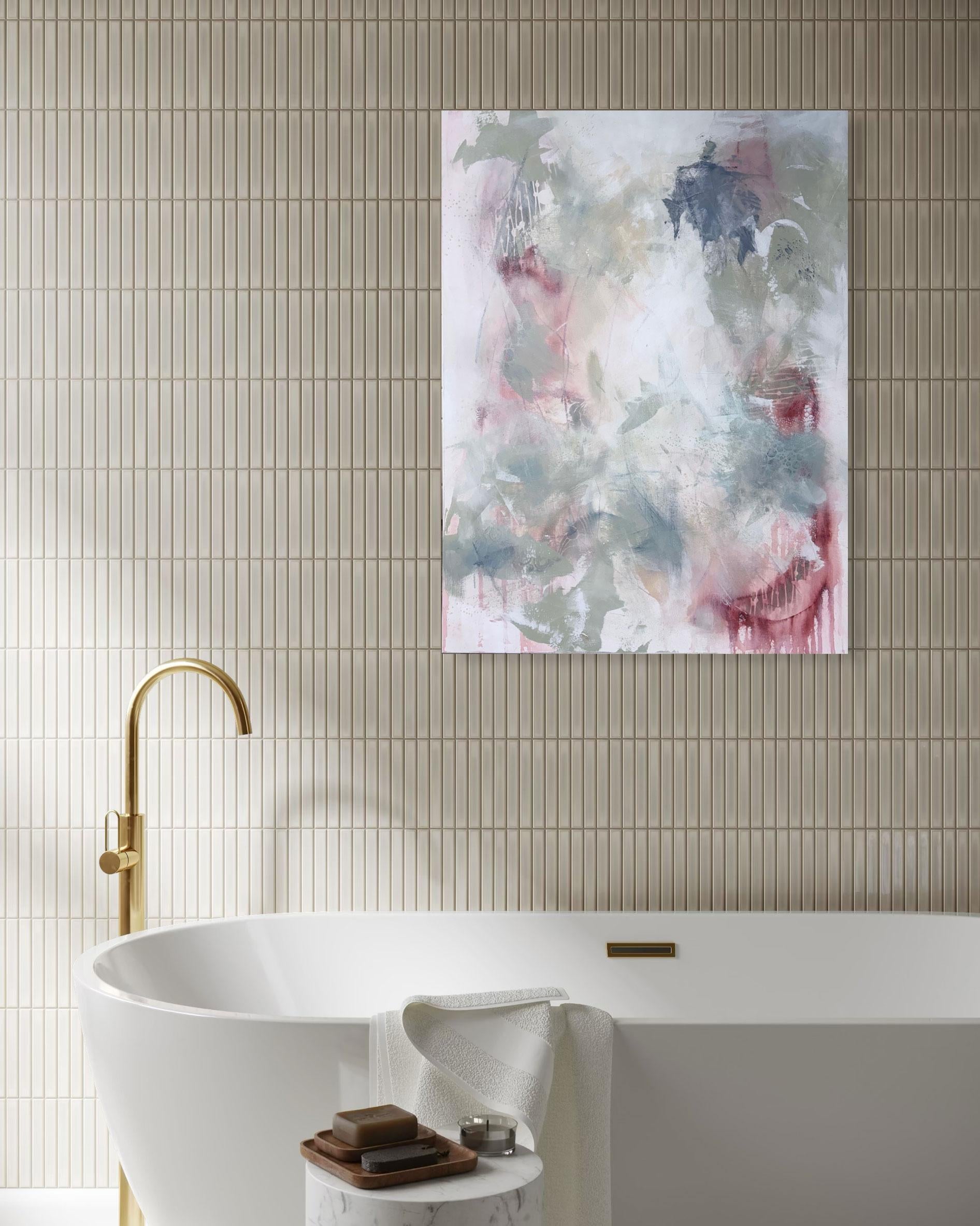 Whispering Garden - Helle abstrakte Malerei von Les Taylor im Angebot 1