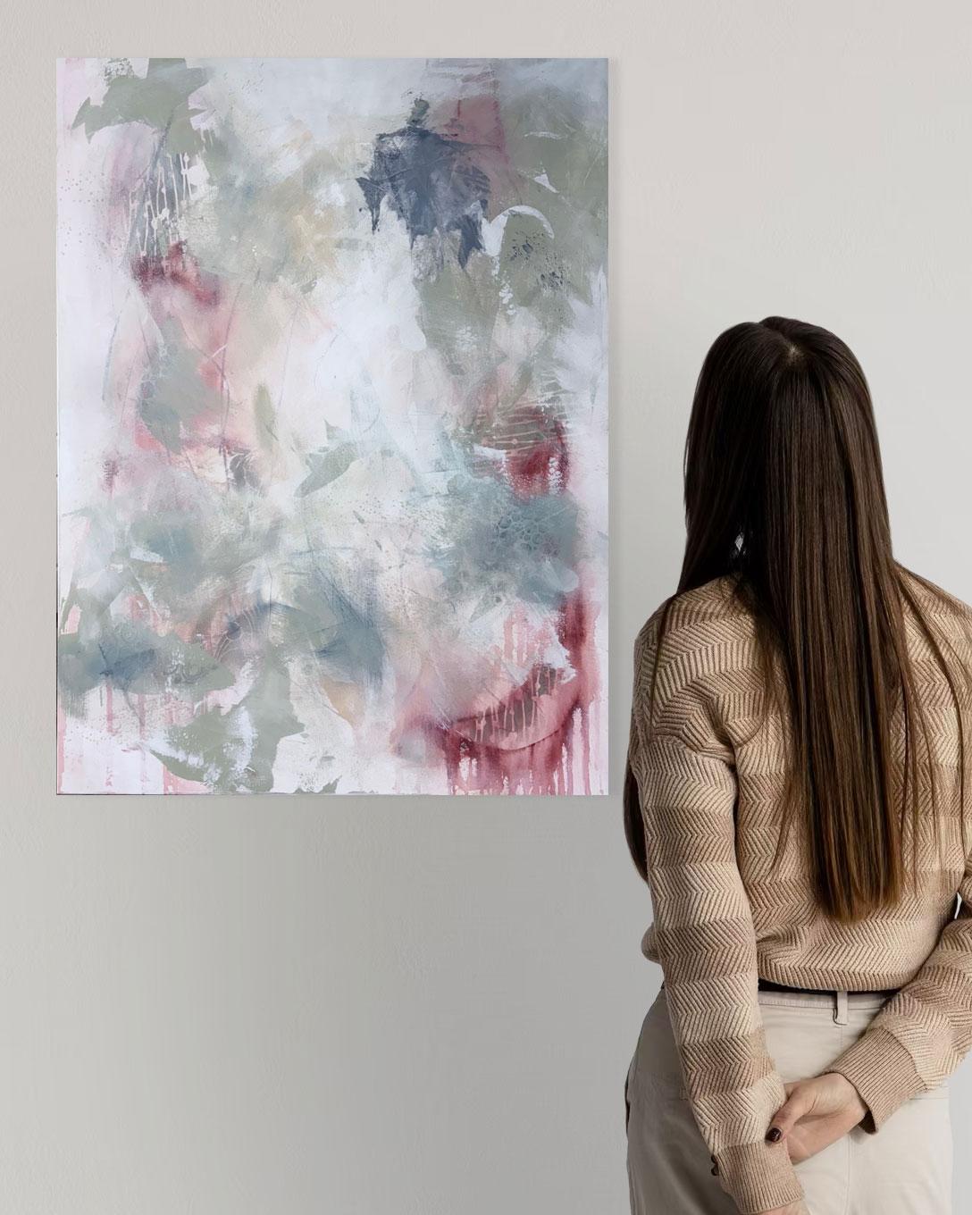 Whispering Garden - Helle abstrakte Malerei von Les Taylor im Angebot 2