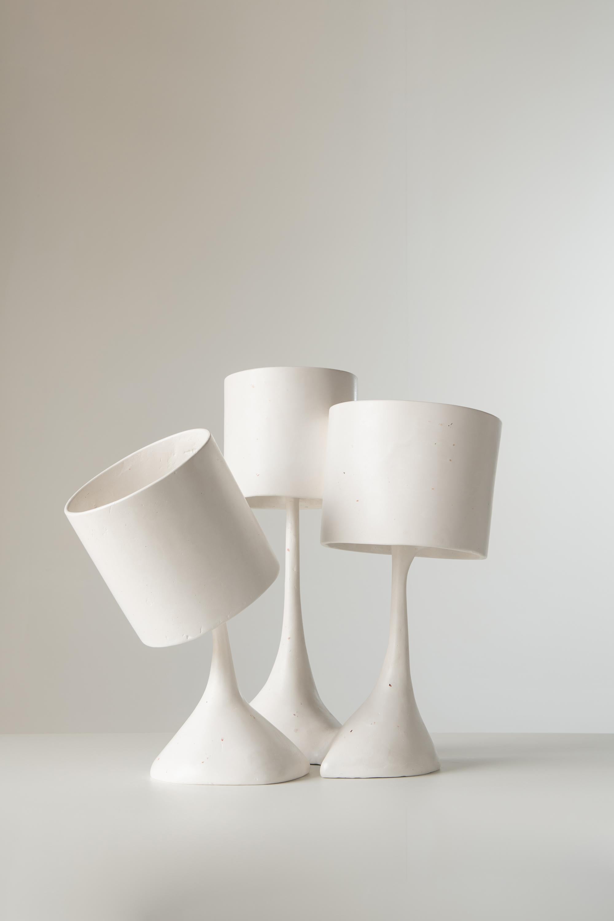 'Les Trois Triste' Hand Carved Polished Gypsum Plaster Table Lamp with Seashells In New Condition In Philadelphia, PA