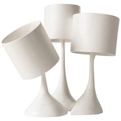 'Les Trois Triste' Hand Carved Polished Gypsum Plaster Table Lamp with Seashells