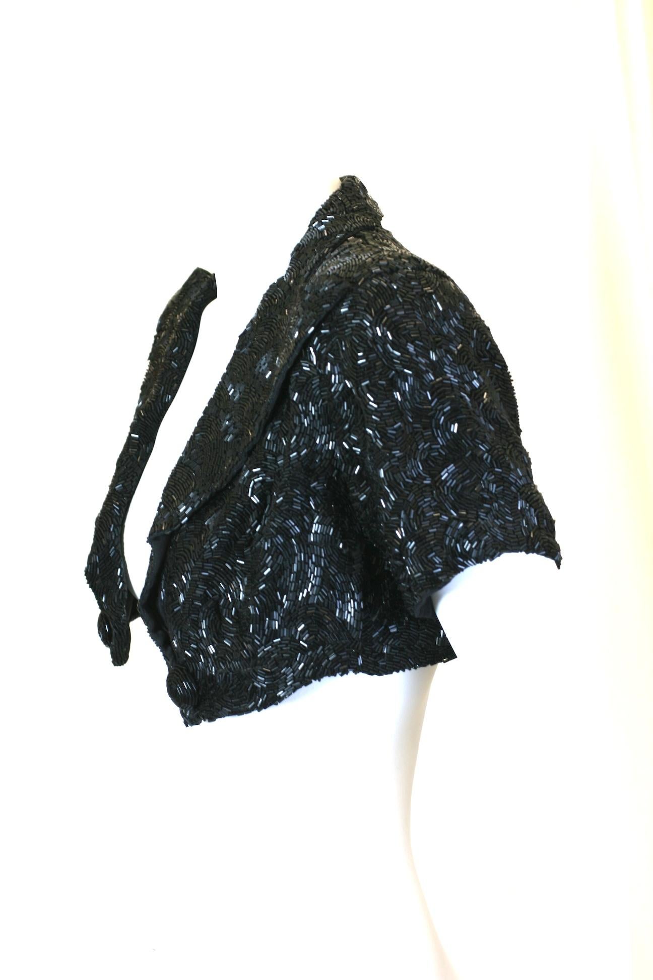 Noir Lesage - Veste boléro couture Art déco en perles de jais, courte en vente