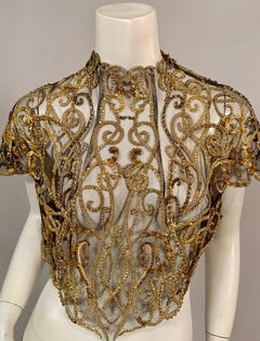 Lesage Paris Couture Hand Beaded Gold Beads on Sheer Black Tulle Top